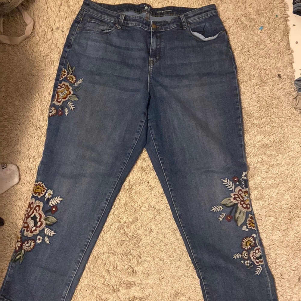 flowery embroidered jeans